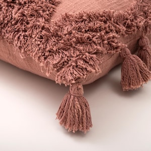 Chestnut Brown Tufted Pillow, Decorative Pillow Throw, Tufted Pillow With Tassels, Handwoven Tufted Pillow, Farmhouse Pillow, Boho Pillow