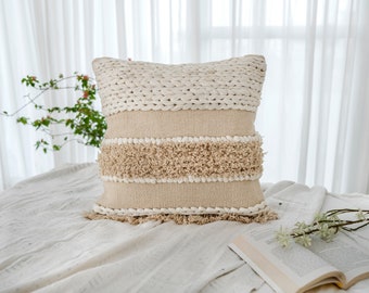 Handwoven Tufted Throw Pillow Cover: Brown Neutral Boho, 20x20