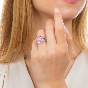 Pink Floral Eda Ring, Magnolia Flower Ring , 4 Ct Zircon Pear Plated 925 Silver Hande Ercel Sen Cal Kapimi image 2