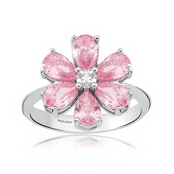 Bague Eda à fleur florale rose, anniversaire, mariage, bijoux du vendredi noir, bal de promo, fleur Forget Me Not, 2 Ct Fancy Hande Ercel Sen Cal Kapimi