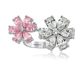 Forget Me Not Floral Flower Eda Pink Twin Ring Gemstone Silver 3 Carats White Gold Plated Rose Gold Plated Hande Ercel Sen Cal Kapimi