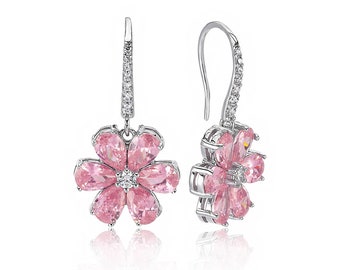 Orecchini Eda fiore floreale rosa, gioielli fatti a mano, minimalista, regali di laurea, per le donne, regali di anniversario, matrimonio, regalo per il ballo di fine anno, 4 Ct