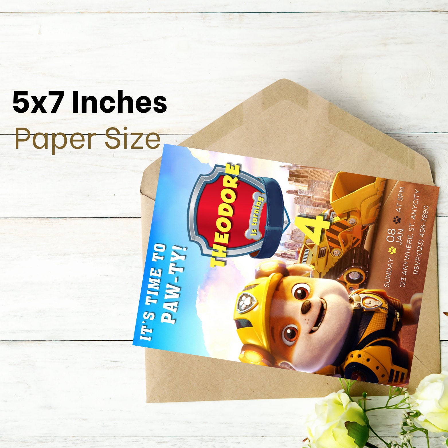 Paw Patrol Rubble Birthday Party Invitations Editable Rubble Etsy