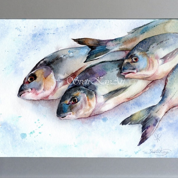 Fische realistisches Kunstwerk, Fischen Geschenk, Fischen Kunst, maritime Original Aquarellkunst, Fischwandkunst, maritimes Dekor