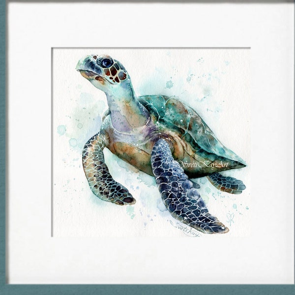 Art de la tortue, aquarelle œuvre d’art originale, art maritime, décor mural de tortue de mer, cadeau maritime