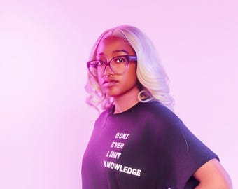 Don't Ever Limit Knowledge (front) Delk Develops logo (back) Unisex Tee T-shirt