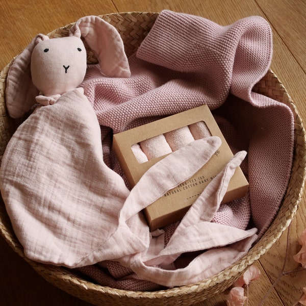 Baby Geschenkset Neo Primrose - Babydecke, Schnuffelhase, Babywaschlappen