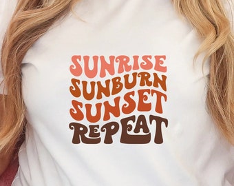 Retro Sunset SVG PNG PDF, Hello Summer Svg, Trendy Summer Shirt, Hippie Svg, Boho Png, Beach Shirt Svg, Sommer Cut Dateien für Cricut