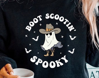 Boot Scoot Spooky SVG PNG, Western Ghost Svg, Retro Halloween Design Svg, Cowboy Ghost Png, Western Halloween Sublimation Cricut Svg File