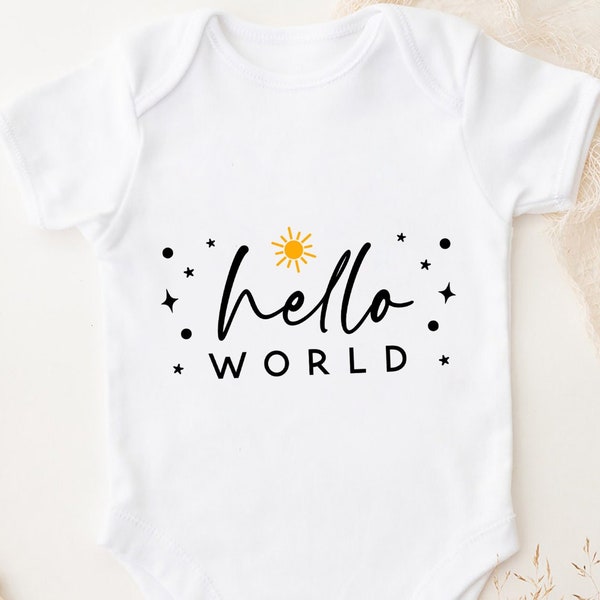 Hello World SVG PNG PDF, Birth Announcement Svg, Hello World Cricut File, Newborn Outfit, Surprise Baby Svg