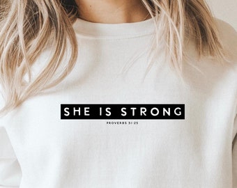 She is Strong SVG PNG PDF, Scripture Svg, Proverbs 31 25, Bible Quote Svg, Bible Verse Svg, Christian Svg Cut Files for Cricut & Silhouette