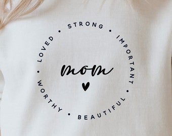Mama Leben SVG PNG PDF, Mama stark, wichtig, schön, würdig, geliebt zwart, lustige Mama Svg-Datei für Cricut, Mädchen Mama Png, Mama Shirt svg