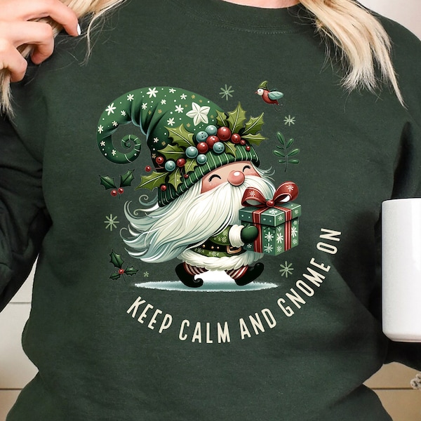 Keep Calm and Gnome On PNG,Funny Christmas Png, Gnome Hoodie PNG, Holiday Png, Christmas Gnome Sublimation, Nautical Gnomes Png