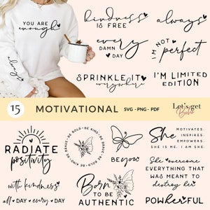 Boho inspirerende SVG PNG BUNDEL, je bent genoeg Svg, vriendelijkheid Svg, ze is mij Svg, straal positiviteit Svg, Floral Quotes Svg, Be You Svg