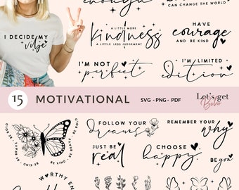 Boho Inspirational Quotes SVG Bundle: Positive Affirmations (Digital Files)
