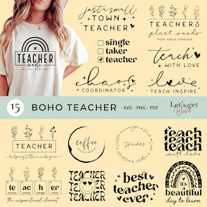 15 Boho Maestro SVG PNG Paquete, Maestro Enseñar Inspirar Amor Svg, Café Enseñar Repetir Svg, Maestro de Ciudad Pequeña Svg, Maestros Planta Semillas Svg