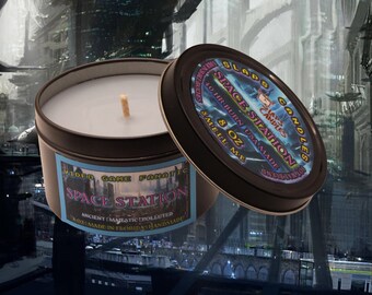 Space Station-video game candle| BLACK TIN | Non toxic and Soy | 8 oz fandom home decor