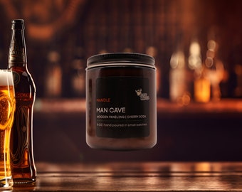 Men Candle | 8 oz Amber glass Jar | Sandalwood and Cherry | Home Decor | Dude Decor