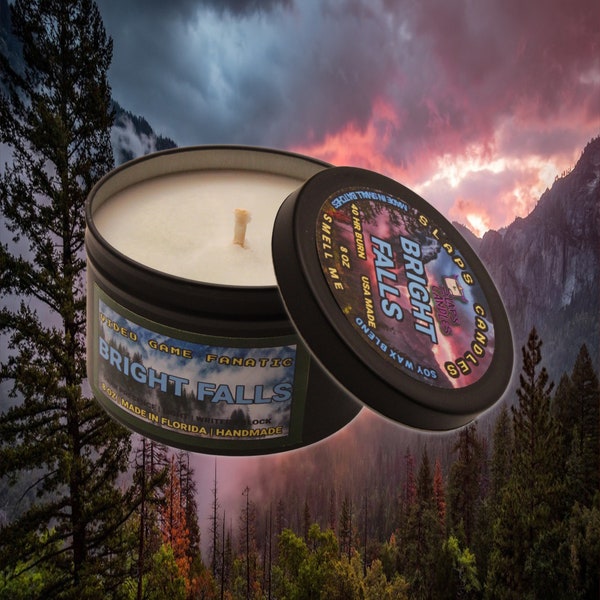Bright Falls-Video Game Candle  | Mason jar or limited edition TIN | Non toxic and Soy | 8 oz fandom