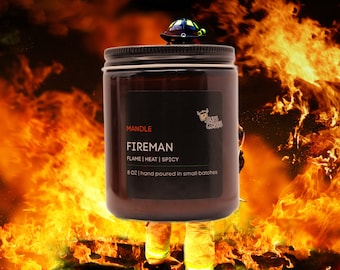 The Fireman Men Candle | 8 oz Amber glass Jar | Fireside and Oud | Home Decor | Dude Decor