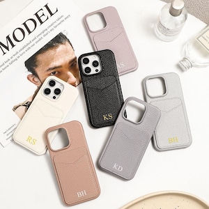 Coque personnalisée en cuir végétalien pour iPhone avec porte-cartes, coque personnalisée pour iPhone 16, coque en cuir pour iPhone 16 15 14 13 12 11 Pro Max Plus Mini