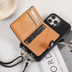 Personalized Crossbody Phone case, iPhone case with Card Slot and long strap, Personalized Leather Case for iPhone 14Pro, iPhone 14 13 11 12 image 3