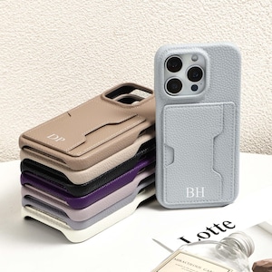 Étui pour téléphone avec initiales en relief, étui pour iPhone en cuir personnalisé avec porte-cartes, étui pour iPhone 16 15 14 13 12 11 Pro Max, étui pour iPhone XR/XS Max