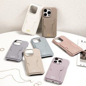 Initiaal gepersonaliseerd monogram telefoonhoesje, aangepast leren iPhone-hoesje met kaarthouder, iPhone 16 15 14 13 12 11 Pro Max-hoesje, iPhone XR/XS Max-hoesje
