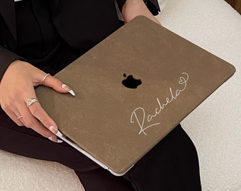 Funda de cuero vegano chocolate para el nuevo MacBook Pro 14 Pro A2442 Pro 16 pulgadas 2022 M2 Air 13 A2681 M2 Pro 13 A2338 y funda única para computadora portátil
