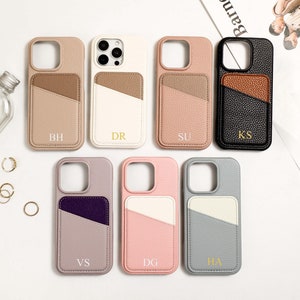 Coque personnalisée en cuir pour iPhone avec porte-cartes, coque Pro Max pour iPhone 16 15 14 13 12 11, Color Clash, coque de téléphone avec initiales personnalisées