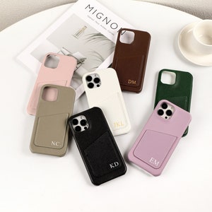 Custodia per iPhone in pelle Pebble personalizzata, iniziale personalizzata con porta carte Custodia per iPhone per 14 Pro/13/12/11/XS Max/8/7/X/XS, regalo in pelle