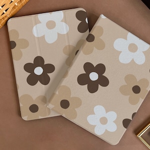 Étui pour iPad Air 4 10,9 ans vintage marron à fleurs avec porte-crayon pomme au dos en TPU souple, étui pour iPad Pro 11 12,9 ans 22/22/2020, Mini 6 8/9/7th Gen