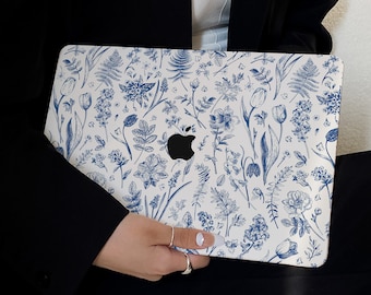 Vintage Hand-Painted Flowers Case for New MacBook Pro 14 Pro A2442 Pro 16 inch 2022 M2 Air 13 A2681 M2 Pro 13 A2338 and Unique Laptop Case