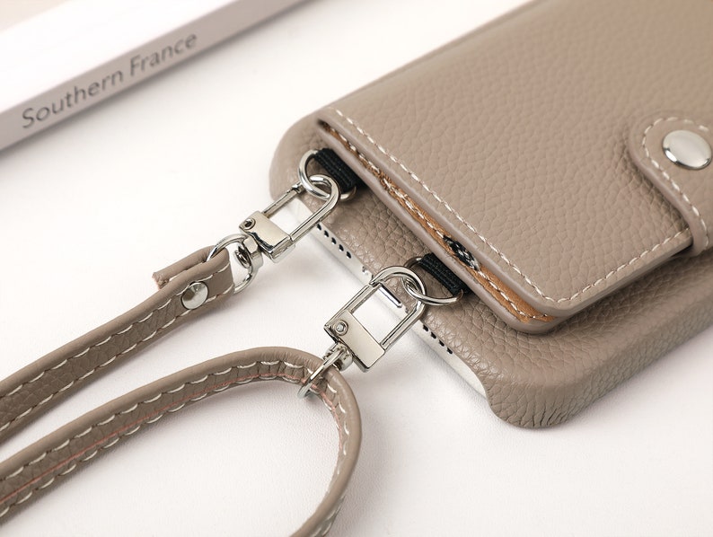 Personalized Crossbody Phone case, iPhone case with Card Slot and long strap, Personalized Leather Case for iPhone 14Pro, iPhone 14 13 11 12 image 7