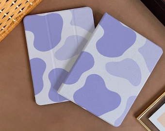 Violet Cow Print iPad Air 4 10.9 Case with Apple Pencil Holder Soft TPU Back, Case for iPad Pro 11 12.9 2020/21/22, Mini 6 9/8/7th Gen