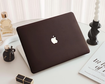 Dark Coffee Brown Personalized Leather MacBook Hard Cover For MacBook Pro 13 14 16 15 Air 13 12 inch All New MacBook M2 M3 Laptop Case