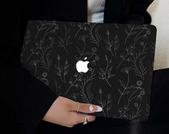 Elegante schwarze Blumen Hülle für das neue MacBook Pro 14 Pro A2442 Pro 16 Zoll 2022 M2 Air 13 A2681 M2 Pro 13 A2338 und einzigartige Laptop Hülle