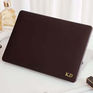 Chocolate Brown Leather MacBook Case| Personalized Luxury Gold