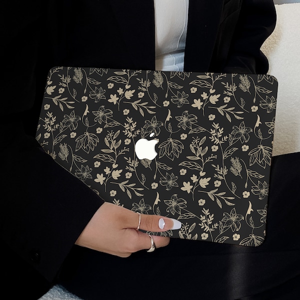 Black Gold Flowers Case for New MacBook Pro 14 Pro A2442 Pro 16 inch 2022 M2 Air 13 A2681    M2 Pro 13 A2338