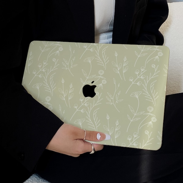 Bean Green Elegant Flowers Case for New MacBook Pro 14 Pro A2442 Pro 16 inch 2022 M2 Air 13 A2681    M2 Pro 13 A2338 and Unique Laptop Case
