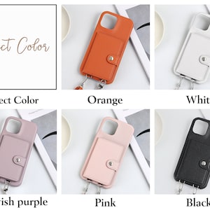 Personalized Crossbody Phone case, iPhone case with Card Slot and long strap, Personalized Leather Case for iPhone 14Pro, iPhone 14 13 11 12 image 8