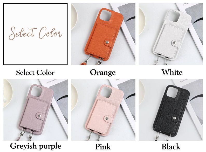 Personalized Crossbody Phone case, iPhone case with Card Slot and long strap, Personalized Leather Case for iPhone 14Pro, iPhone 14 13 11 12 image 8