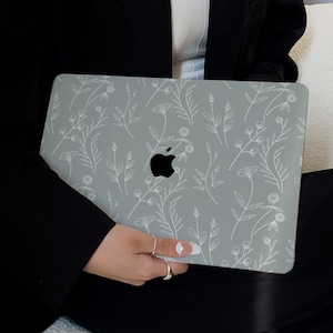 Blue Gray Elegant Flowers Case for New MacBook Pro 14 Pro A2442 Pro 16 inch 2022 M2 Air 13 A2681    M2 Pro 13 A2338 and Unique Laptop Case