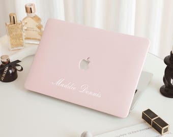 Pale Pink Personalized Leather MacBook Hard Case Cover For MacBook Pro 13 14 16 15 Air 13 12 inch, All New MacBook M2 M3 Laptop Cover