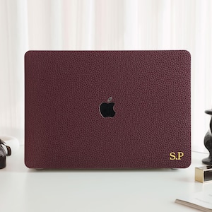 Hårt MacBook-fodral i vinrött, litchi-grain, personligt läder, för MacBook Pro 13 14 16 15 Air 13 12 tum, helt ny MacBook M2 M3 laptopfodral