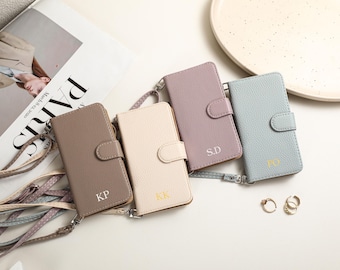 Custom iPhone Case With Card Slot And Strap, Personalized Crossbody Phone Case, Leather Phone Case For iPhone 16 Pro Max, iPhone 15 14 13 12