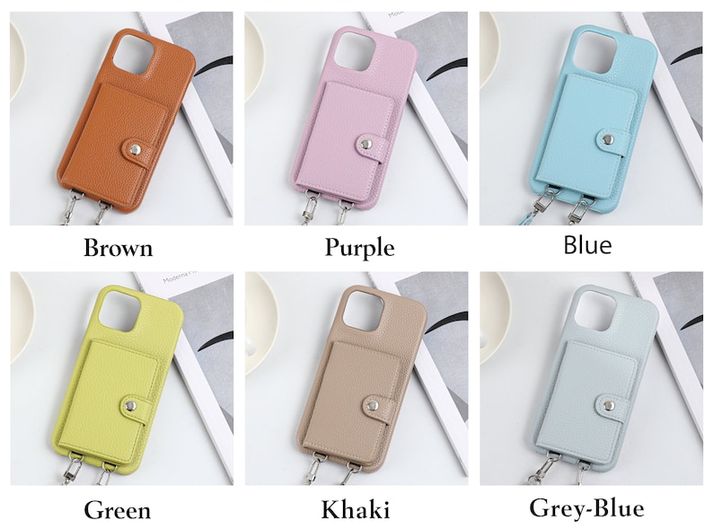 Personalized Crossbody Phone case, iPhone case with Card Slot and long strap, Personalized Leather Case for iPhone 14Pro, iPhone 14 13 11 12 image 9