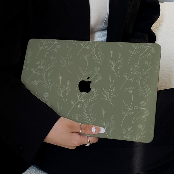 Olive Elegant Flowers Case for New MacBook Pro 14 Pro A2442 Pro 16 inch 2022 M2 Air 13 A2681 M2 Pro 13 A2338
