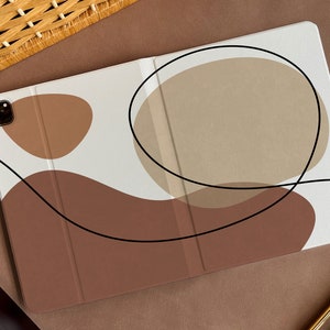 Nordic Brown Line Art iPad Air 4 10.9 Case with Apple Pencil Holder Soft TPU Back, Case for iPad Pro 11 12.9 2020/21/22, Mini 6