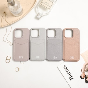 Personalisierte iPhone Hülle aus veganem Leder, iPhone 16 15 14 13 12 11 Pro Max Plus X / XSMax XSMax Hülle mit Kartenhalter